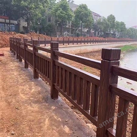 混凝土仿木护栏 景区防护栏杆 河道水泥栅栏 腾越 承接工程
