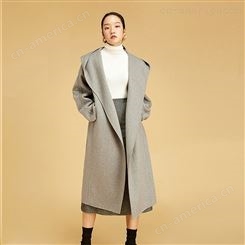 FROM-ATTITUDE冬季2018新款羊毛宽松系带长袖西装领大衣外套女